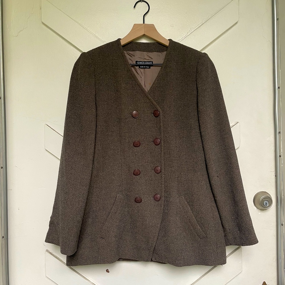 Giorgio Armani Melange Double Breasted Blazer Brown Boucle Size 40